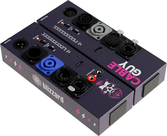 Blizzard Cable Guy "Advanced cable tester capable of testing multiple types including 3/5-pin DMX, XLR, powerCON, True1, RJ45, RCA, BNC, 1/4' TRS, 3.5mm, HDMI, and single Banana."