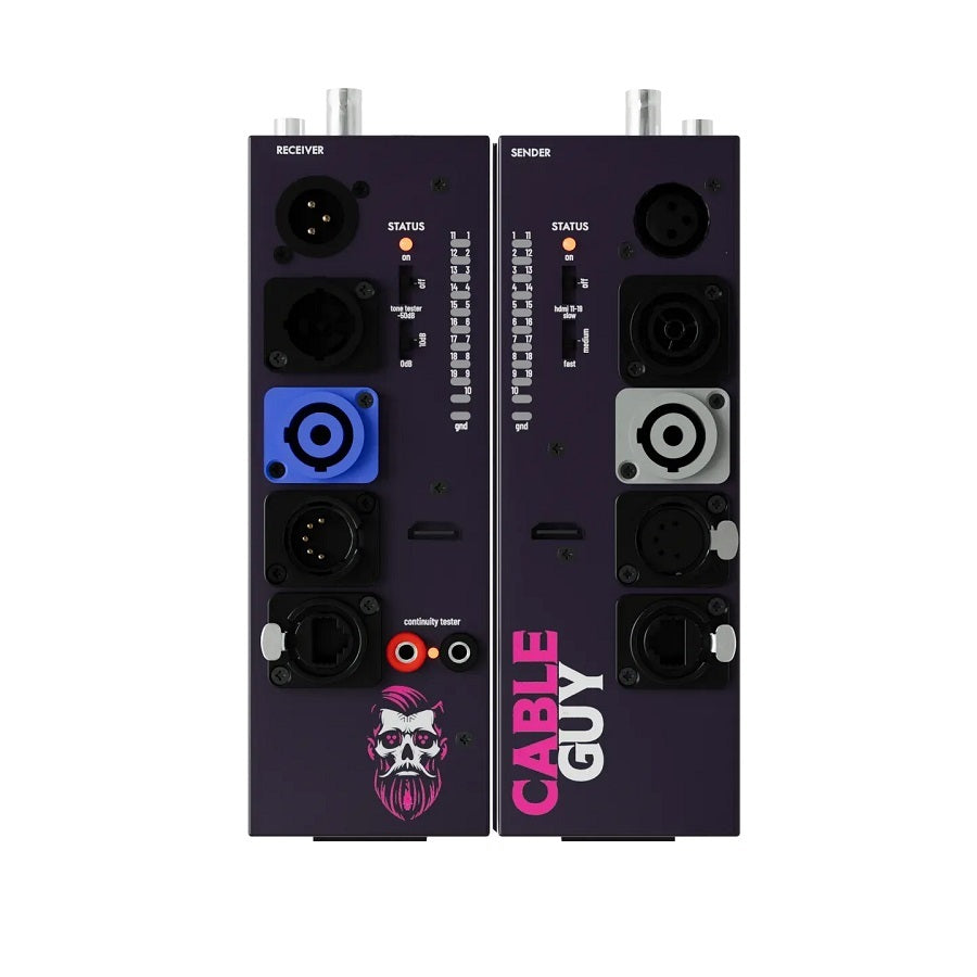 Blizzard Cable Guy "Advanced cable tester capable of testing multiple types including 3/5-pin DMX, XLR, powerCON, True1, RJ45, RCA, BNC, 1/4' TRS, 3.5mm, HDMI, and single Banana."