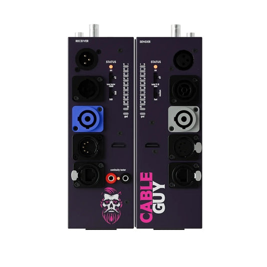 Blizzard Cable Guy "Advanced cable tester capable of testing multiple types including 3/5-pin DMX, XLR, powerCON, True1, RJ45, RCA, BNC, 1/4' TRS, 3.5mm, HDMI, and single Banana."
